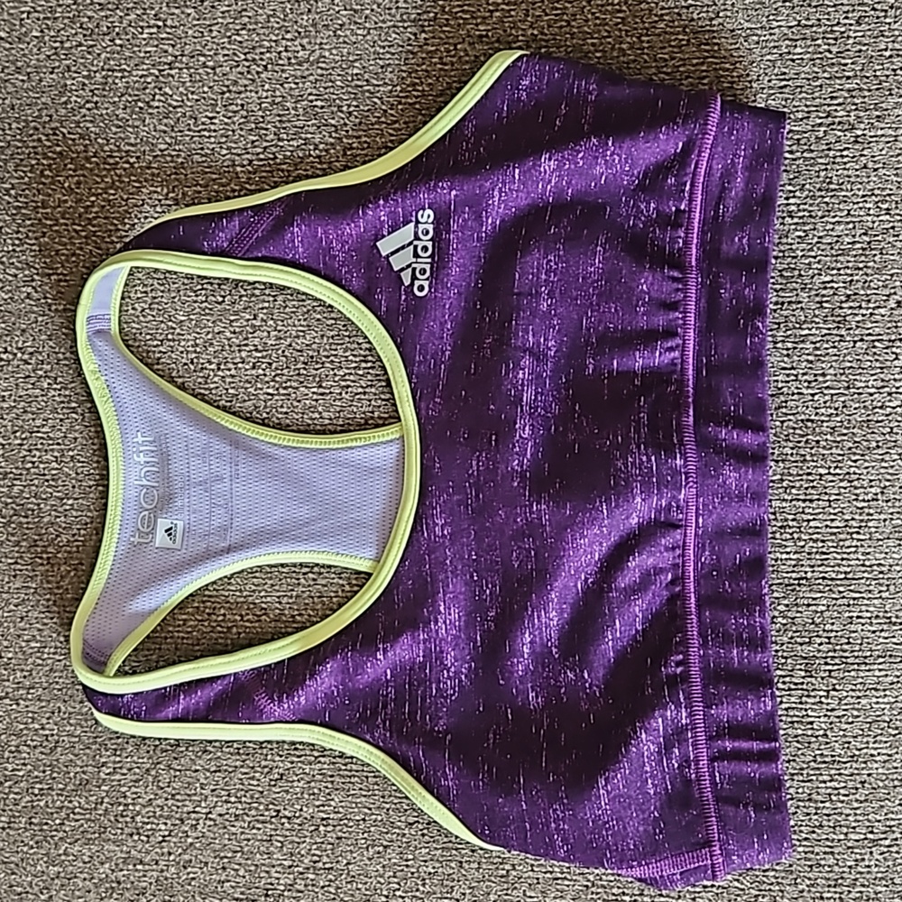 Adidas purple & lime green sports bra